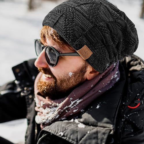 PAGE ONE Mens Winter Slouchy Beanie Warm Fleece Lined Skull Cap Baggy Cable Knit Hat