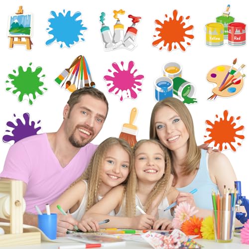 Image of 48Pcs Art Paint Cutouts for Bulletin Board Decorations, Colorful Art Painting Party Cutouts Paint Splatter Paper Cut Outs for Home School Bulletin Board Wall Chalkboard Craft Theme Party Decor