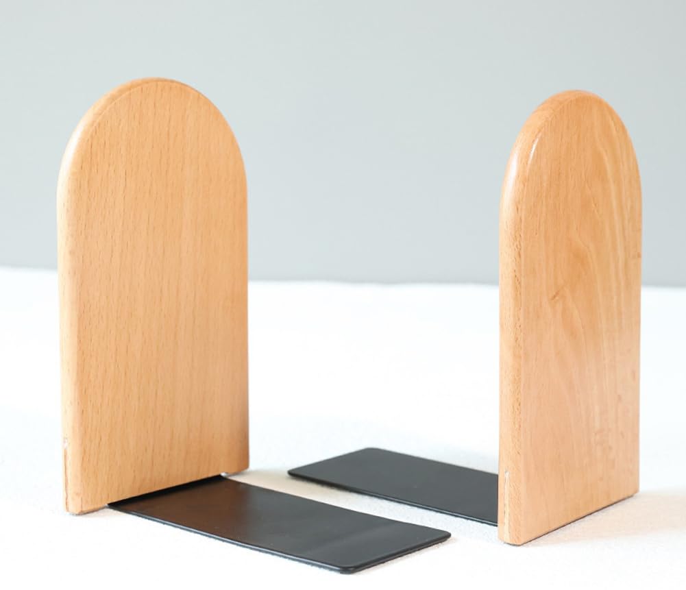 Natural Wood Bookends Support for Shelves,Anti Slip Book Stand Holder Bookshelf Ends,Sturdy Bookend,Desk Tidy File Organiser for Home Office Supplies (Yellow,2)