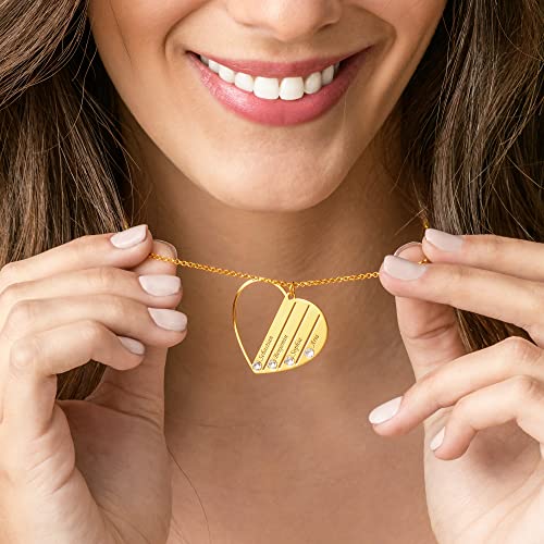 Myka - Personalized "Family" Heart Charm With Birthstones - Sterling Silver, Gold Plating - Precious Gift For New Mom, Grandma, Mother, Her, Wife - Jewelry For Mother’s Day, Xmas, Christmas, Birthday #TOP6