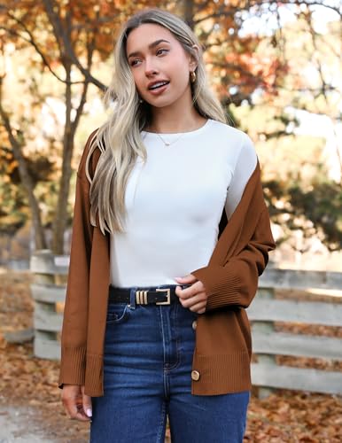 Zeagoo Women's Oversized Button Cardigan Sweaters 2025 Fall Open Front Lightweight Cardigans V Neck Loose Knit Outwear4