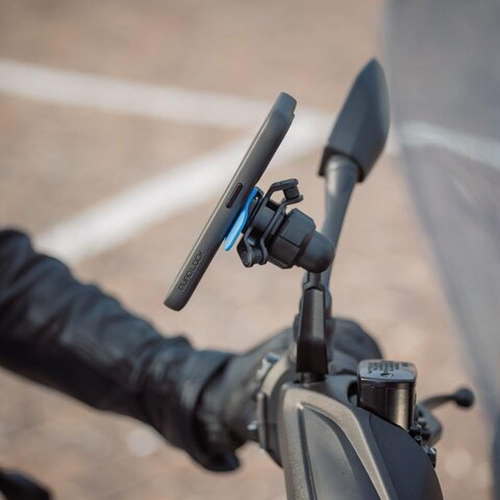Quad Lock Mirror Stem Motorcycle Phone Mount with Vibration Dampener and MAG Phone Case for iPhone 15 Pro