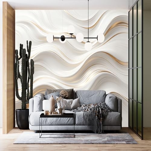Genérico Papel Pintado De Mármol Blanco Dorado Papel Adhesivo Abstracto De Lujo Wave Papel Adhesivo Pesado Autoadhesivo Para Dormitorio, Salón Decoración Del Hogar 260Cm(H) X420Cm(W)