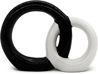 Scultura armonica «Per sempre» – Anelli in ceramica 18 cm di grandi dimensioni in nero e bianco come segno di legamità – Statuetta decorativa dipinta a mano