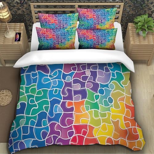 Housse de couette arc-en-ciel 3D super douce avec taie d'oreiller