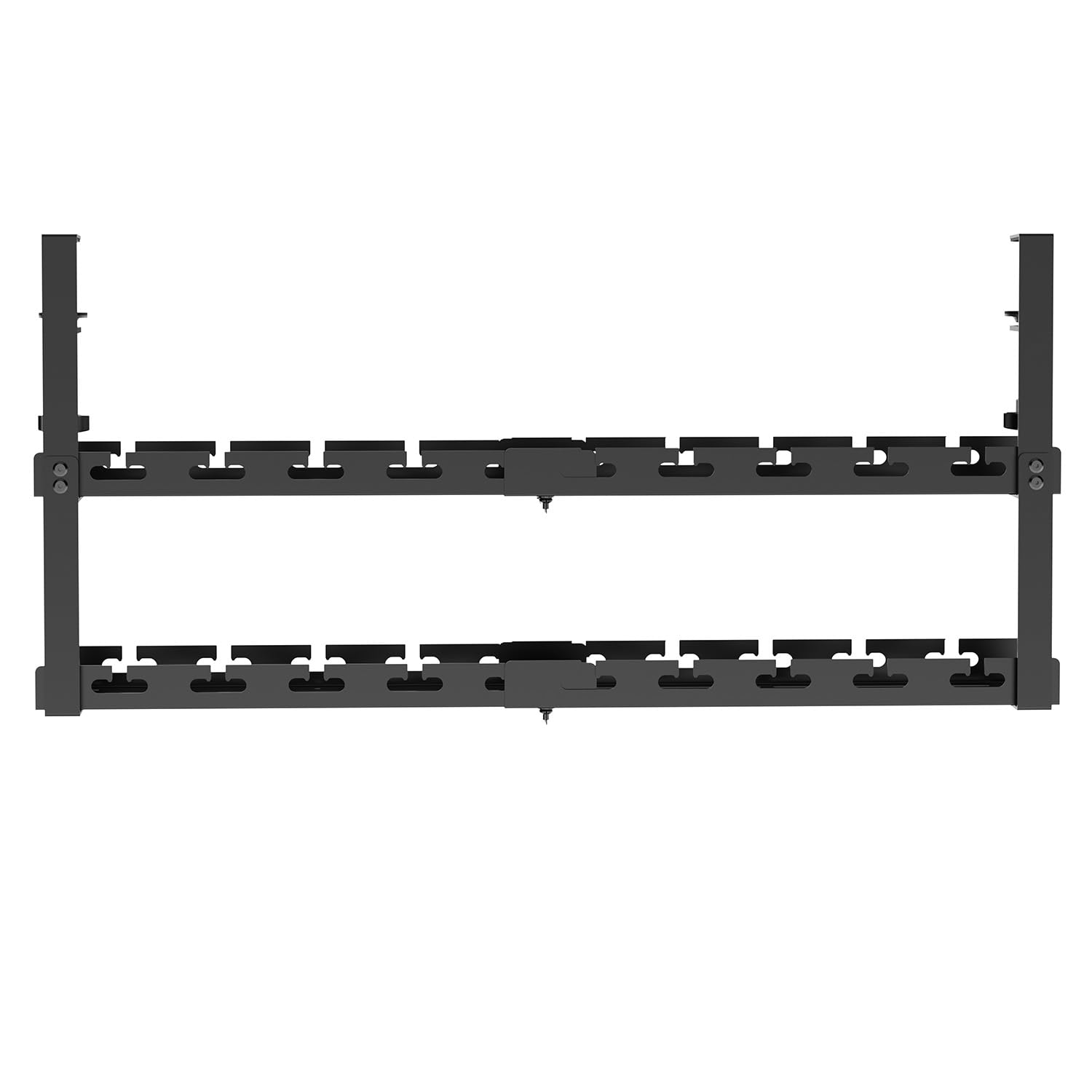 Maclean MC-102B - Organizer kabli z 2 półkami, regulowany, z mocowaniem zaciskowym 433-728 mm, wytrzymały uchwyt na gniazdo 5 kg, z przepustem kablowym i zapięciami na rzepy