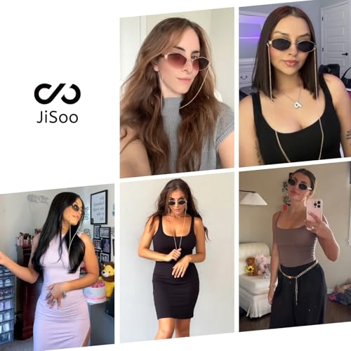 JiSoo Trendy Hexagon Sunglasses for Women - Gold Sunglasses Womens Designer, Geometric Festival Sun Glasses with Chain2
