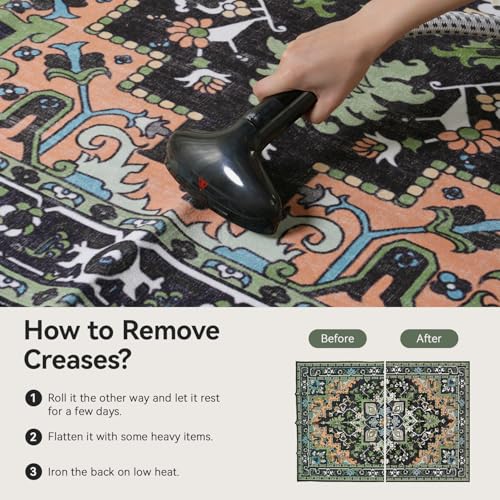 Lofus 6x9 Washable Area Rugs, Large Area Rug for Living Room, Bedroom, Office, Dining Room, Non-Slip Vintage Boho Rug, Low-Pile Soft Carpet, Traditional Oriental Style, Dark Green