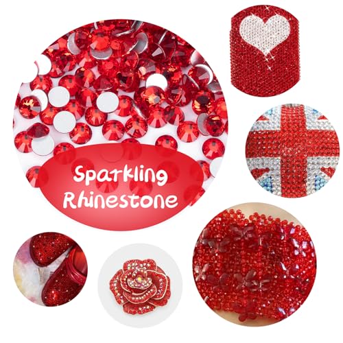 Image of 10000PCS Red Rhinestones Bulk, Flat Back Crystal Glass Stone Round Gems,SS16, 3.8-4.0mm