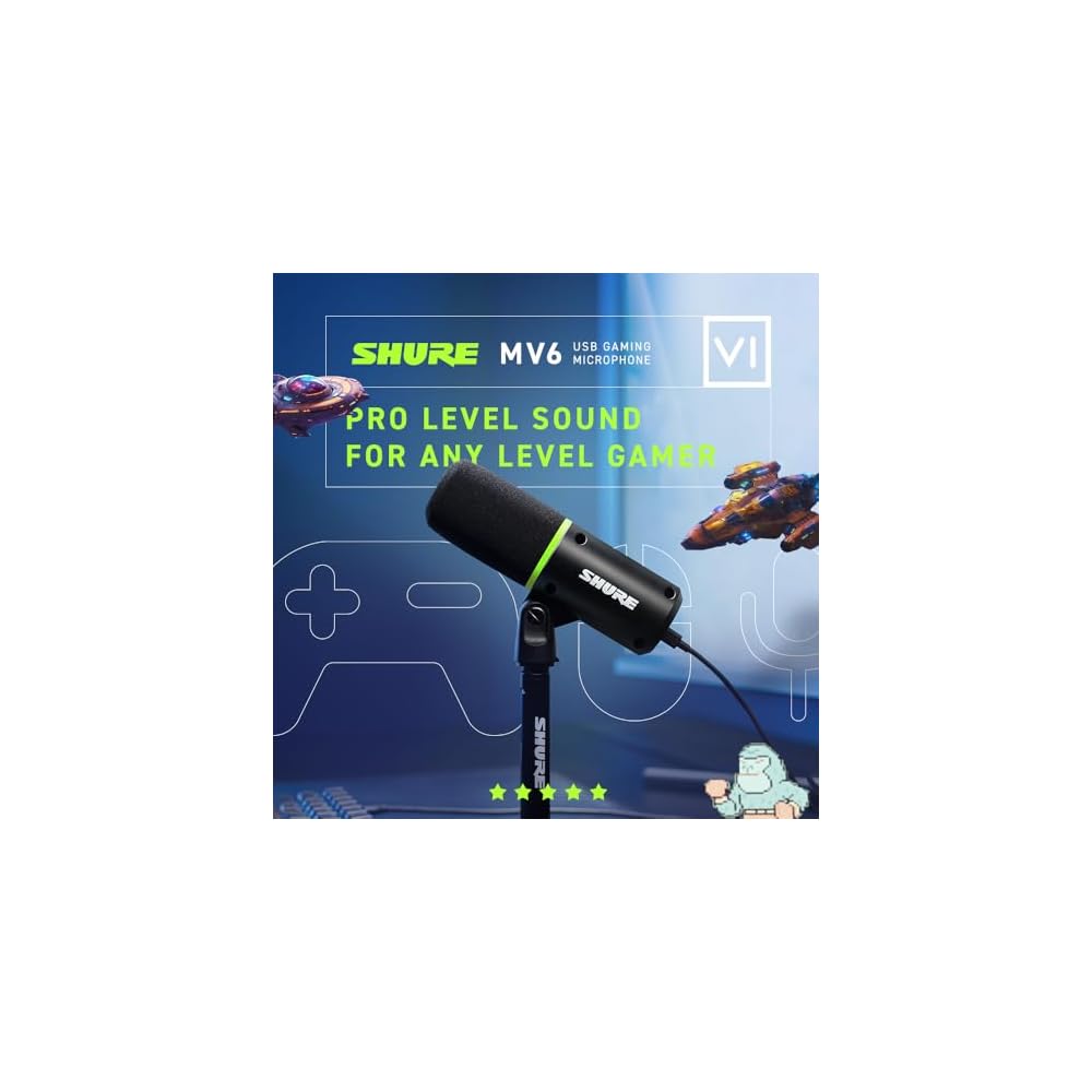開封のみ SHURE MV6 USB Gaming Microphone Shure MV6 Gaming Microphone, Dynamic USB PC Mic for Gaming