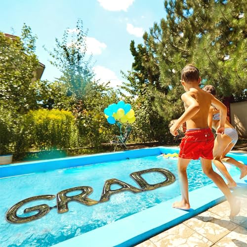 2026 Graduations Party Decorations, Huge 40inch Grad Inflatable Pool Float Letters Black and Gold Letter Balloons Indoor Outdoor Party Decorations for Graduation Beach Party and Backdrop Banner by Mirooyu - Used condition - Image 6