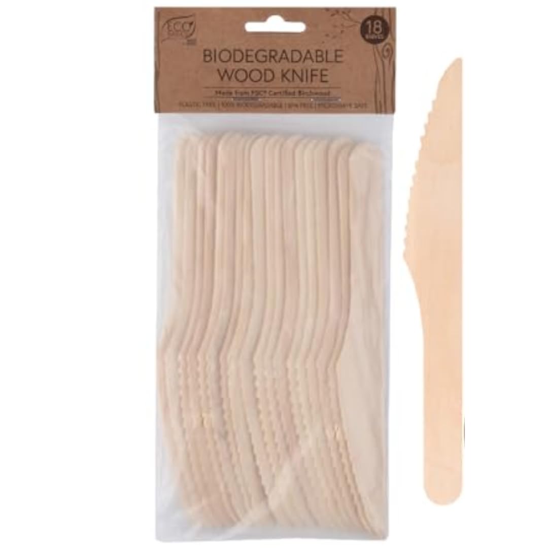 White Magic WM-EB-BWK Eco Basics Biodegradable Wood Knife - 18pcs