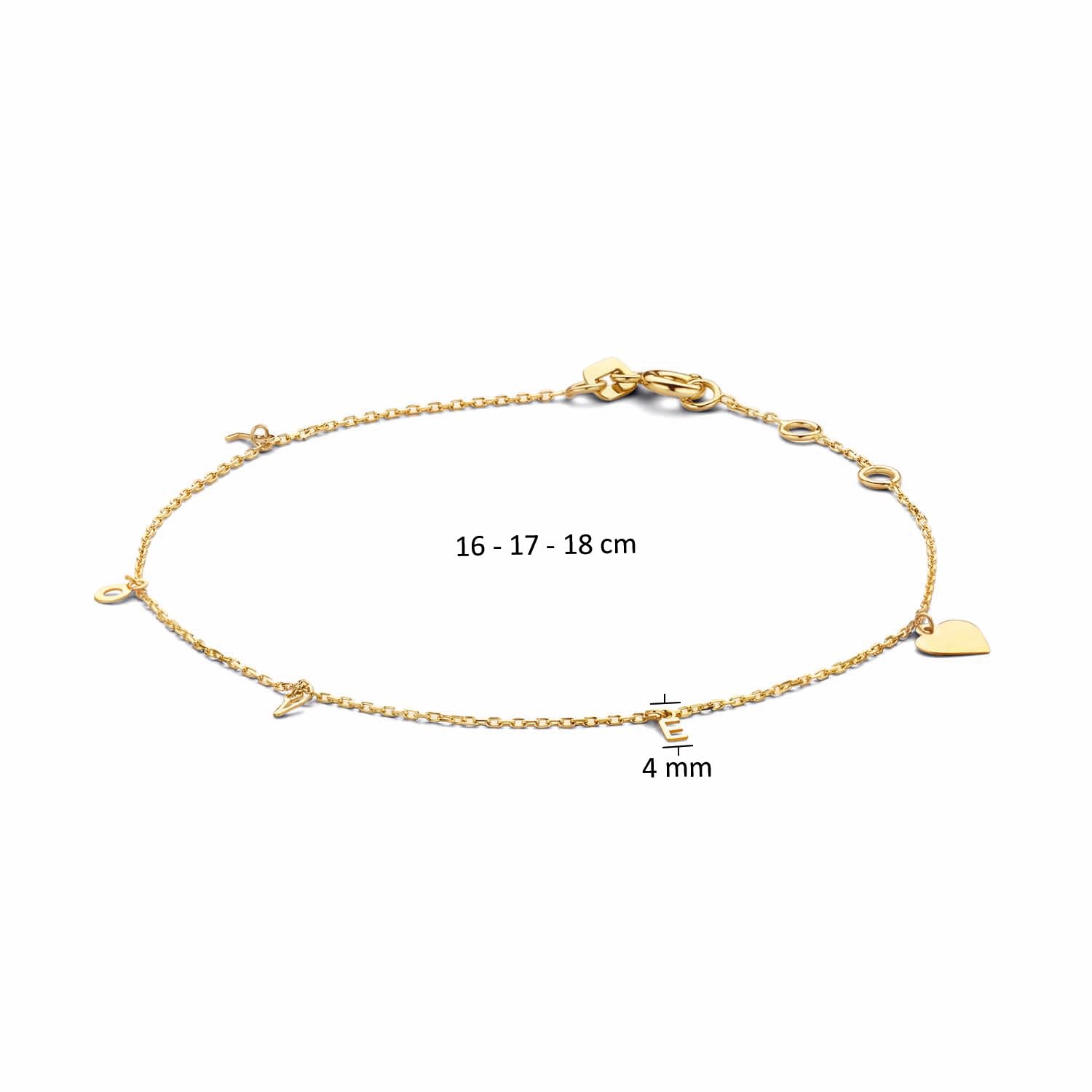 JACKIE GOLD Schmuck Damen | 14 Karat / 585 Echt Gold Armband | Jackie L.O.V.E. Bracelet JKB20.030| 16 – 17 – 18 cm Länge verstellbar | Armkette mit Buchstaben