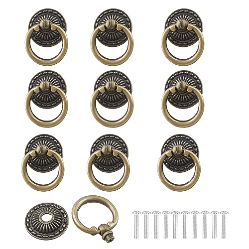 Aracombie Antique Bronze Drawer Pull Ring,Vintage Brass Dresser Drawer Pulls Handle,Drop Ring Drawer Pulls with Screws,Decorative Drawer Knobs for Furniture,Cabinet Pack of 10