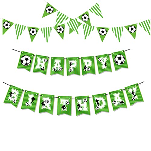 Fußball Party Deko Fussball Geburtstag Dekoration Party Set, Fussball Geburtstag Deko Girlande, Fußball Happy Birthday Banner Grüne, Soccer Party Deko Grüne Geburtstagsdeko für Jungen, Mädchen Cover