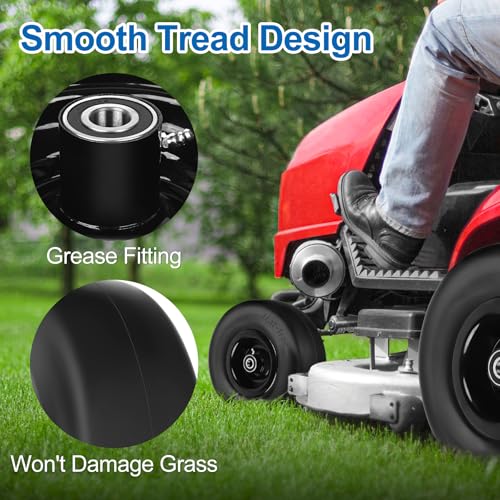 phepetroll 11x6.00-5 Flat Free Lawn Mower Tires and Wheels 3/4\" 5/8\" 1/2\" Ball Bearings, 6\"-8\" Centered Hub 11x6-5 Zero Turn Mower Front Tires, Smooth Wheels for Commercial Grade Lawn