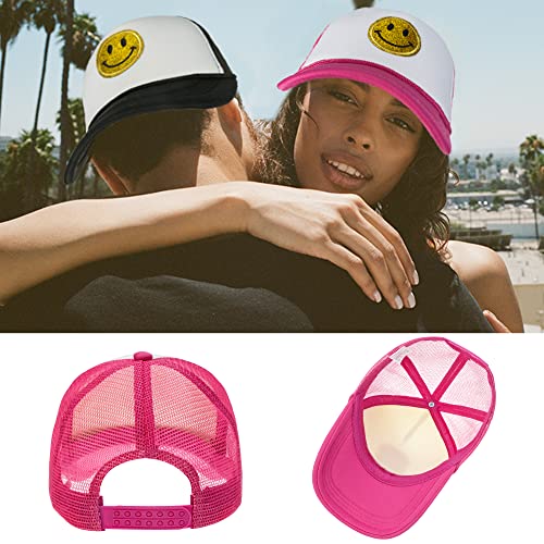 Izus Women Preppy Trucker Hats,Teen Crown-Foam Mesh-Back Baseball Cap,Men Smiley-Face Adjustable Snapback Dad Hat 22" #TOP3