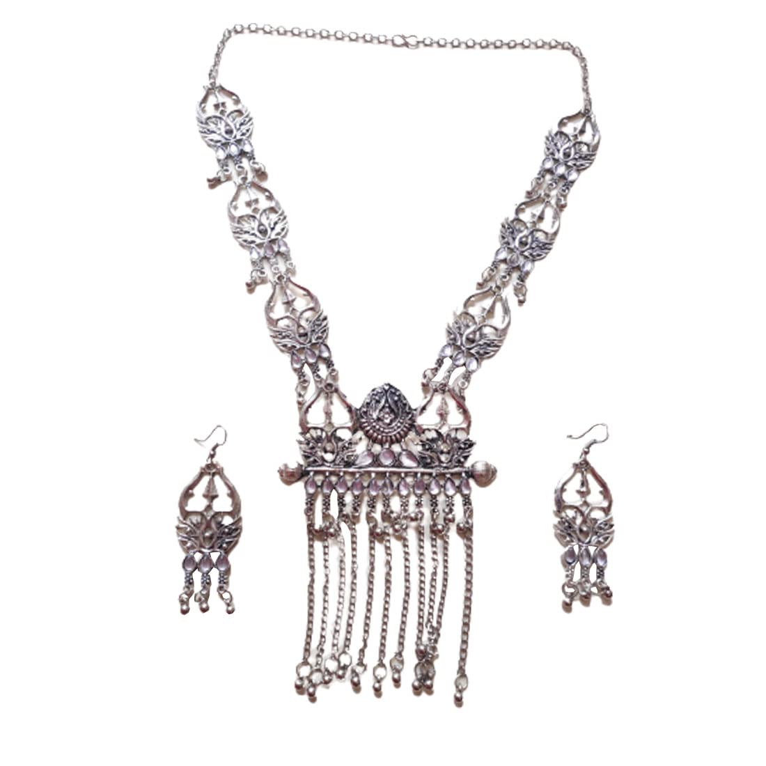 DENICRAAS Lightweight Oxidised Ethnic Design Necklace With Classic Jhumki Set For Women & Girls | Festive Occasional Wear Hanging Earrings | Trisul Design Silver|Set of 1 (B0B1MM7FHS) Amazon Price History, Amazon Price Tracker