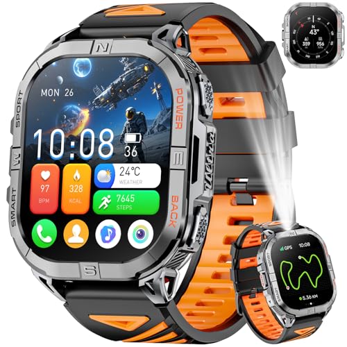 Joautrial GPS Smartwatch Herren, 2,13\" AMOLED Men\'s Military Smart Watch, LED Taschenlampe, Kompass, 100+ Sportmodi Fitnessuhr, 580mAh Batterie Sportuhr, Bluetooth Anrufen für iOS Android (Schwarz) Joautrial GPS Smartwatch Herren, 2,13\" AMOLED Men\'s Military Smart Watch, LED Taschenlampe, Kompass, 100+ Sportmodi Fitnessuhr, 580mAh Batterie Sportuhr, Bluetooth Anrufen für iOS Android (Schwarz)
