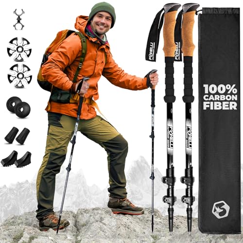 Foxelli Carbon Fiber Trekking Poles – Lightweight Collapsible...