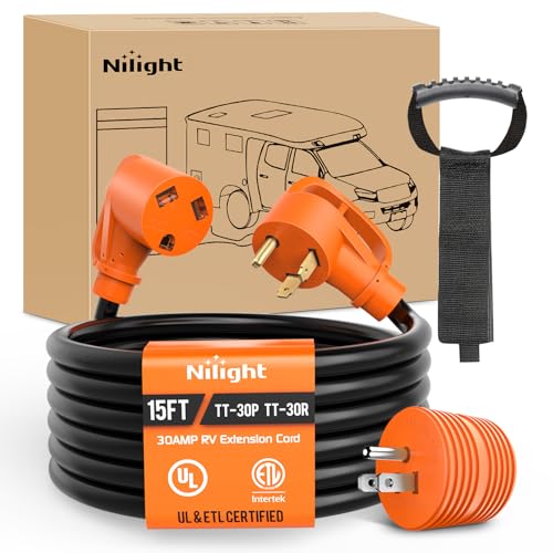 Image of Nilight 15FT 30 Amp RV Extension Cord with Adapter 15Amp to 30Amp 125V Heavy Duty 10 /3 Gauge Pure Copper STW Wire UL ETL Listed 3 Prong TT-30P TT-30R Weatherproof Suit for Generators Campers