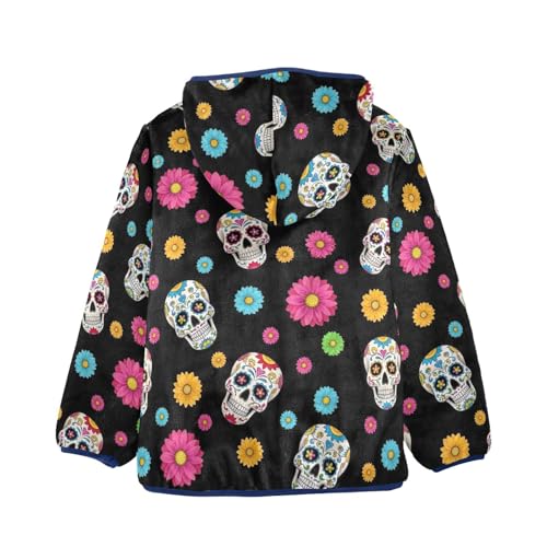 CHIFIGNO Sugar Skulls Flowers Black Toddler Boy Soft Comfy Sweatshirt Jacket with Polar Fleece Lining 3T2