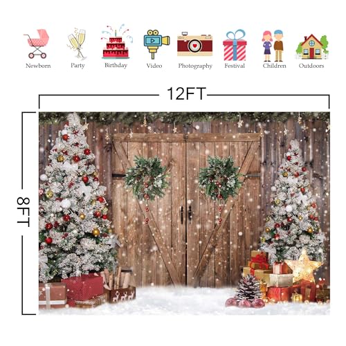 Felortte 7x5FT Polyester Fabric Winter Christmas Rustic Barn Wood Door Photography Backdrop - Image 4