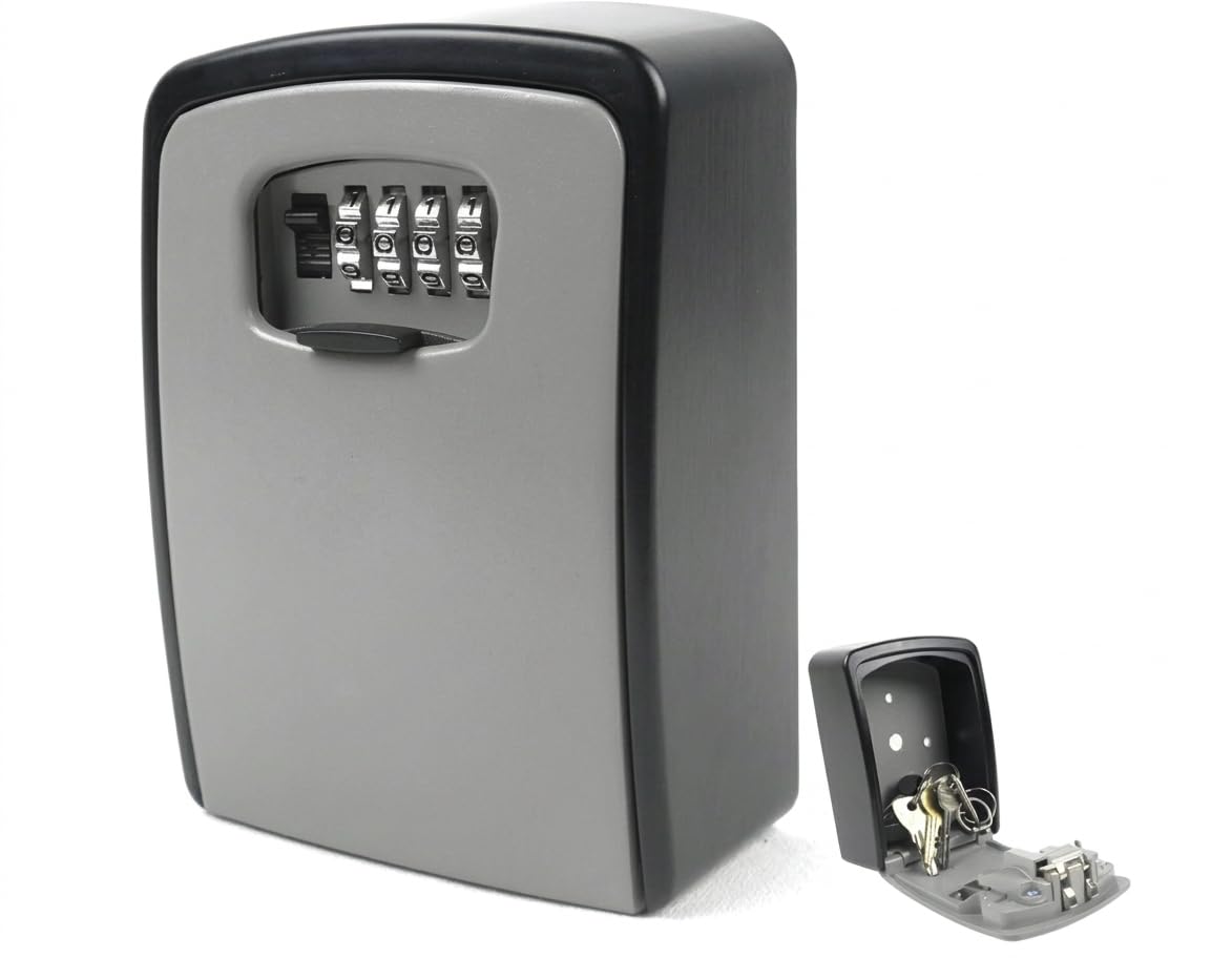 Boite à clés murale sécurisée avec code à 4 chiffres XL, intérieur/extérieur, étanche, fixation murale, Grande Capacité & Imperméable, Coffre Fort a Clefs pour Maison Bureau Garage, grande taille