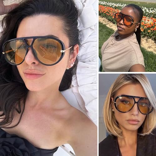 Trendy Retro Aviator Sunglasses with Side Shields for Women Men Oversized Plastic Round Large Vintage Shades3