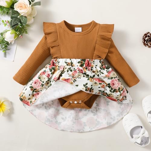 OLLUISNEO Vestido para bebês recém-nascidos, manga com babados, vestidos de flores para meninas, ver