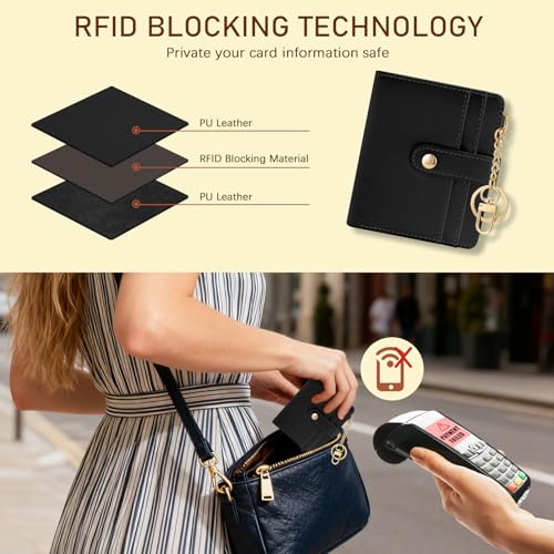 Image of Jogjam Black Rfid Ladies Wallet, Small Slim Thin Compact Credit Card Women Wallet, PU Leather Bifold Cash Zipper Coin Pocket ID Window for Female