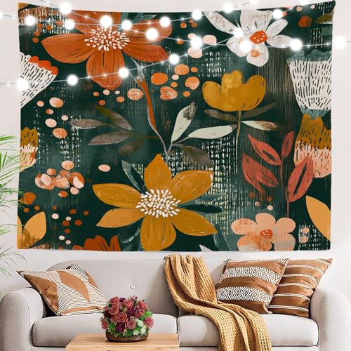 BaoNews Nature Inspired Organic Shapes Tapestry, Hand Painted Look Warm Color Large Wall Hanging Polyester Tablecloths Tapestry Bedroom Room Living Room Dorm 39.4 x 59.1 Inches