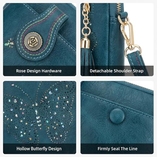 Image of KITEVIUN Small Crossbody Bags for Women, Lightweight Mini Cute Cell Phone Purse for Women with Tassel Shining Butterfly