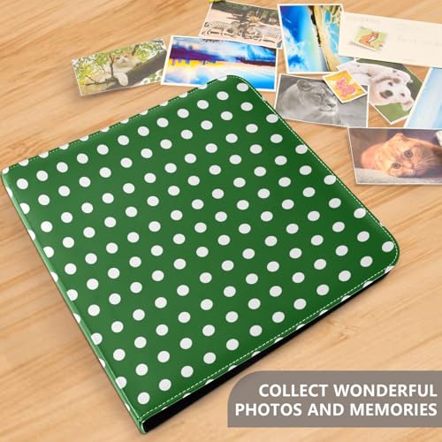 Álbum de fotos adhesivo auto DIY Scrapbook Álbum con lunares verde blanco de 3 anillos 40 páginas 8x10 para memoria miniatura 5