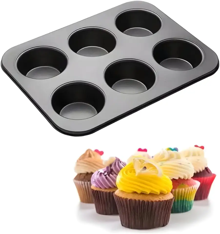 Forma para Cupcake Antiaderente 6 Cavidades em Aço Carbono Reforçado – Assadeira para Muffin, Empada e Mini Tortas – Revestimento Antiaderente Premium, Forno Convencional e Elétrico -Fácil Limpeza.