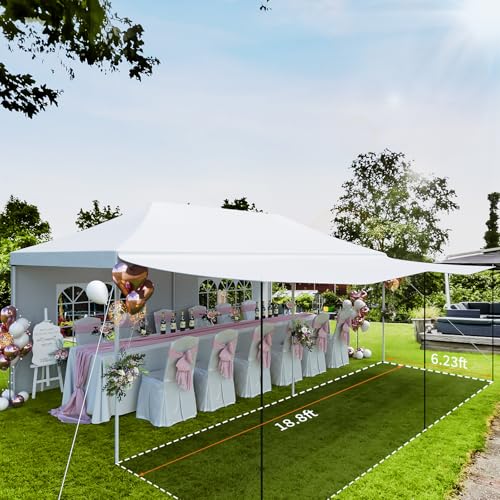 10x20 Pop Up Canopy, Commercial Heavy Duty Canopy Tents for Parties with Roller Bag, 10x20 Tents with 6 Removable Sidewalls, Upgraded Thickened Legs, 6 Sand Bags, White