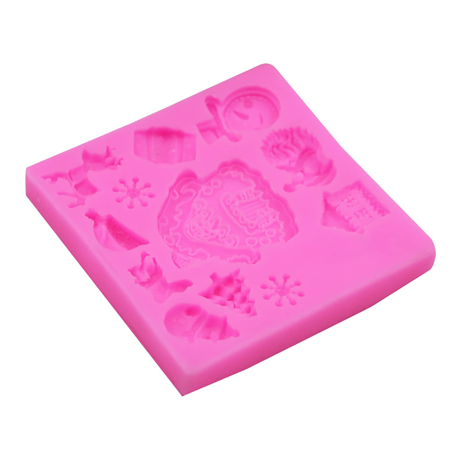 Christmas Tree House Snowflake Snowman Deer Tipping Sugar Silicone Mould Chocolate Cake Decorative Mould Rosette Iron Snowflake (Multicolor-b, One Size)