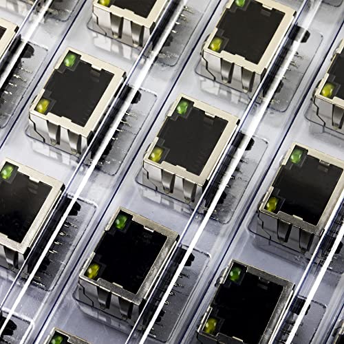 Network Ethernet Shielded RJ45 with LED Lights 8P8C Female Socket Connectors 8Pin PCB Mount for Cat5, Cat5e, Cat6 Ethernet Cable (Pack of 10pcs)