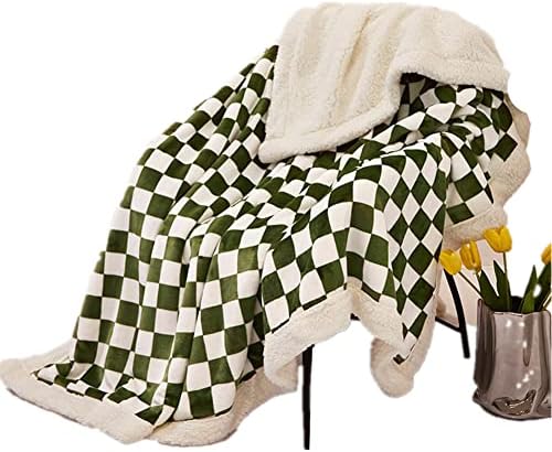 Gtyatypa Checkered Blanket,Checkerboard Blanket,Plush Sherpa Fleece Throw Blanket,Soft & Fuzzy Reversible Blanket for Chair, Sofa, Couch, Bed, Camping,Travel (Blue,40x60 inch)