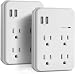 [2 Pack] BESTTEN USB Multi Wall Tap Outlet Adapter, Surge Protector with 2 USB Charging Ports (2.4A/Port, 3.1A Total) and 4 Electrical Sockets, ETL Certified, White