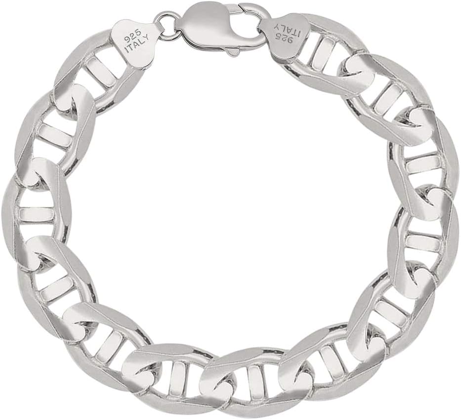 Savlano 925 Sterling Silver Italian Solid Mariner Link Chain Bracelet for Men & Women - Made in Italy Comes With a Gift Box