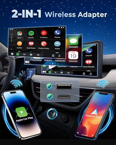 Image of CEROAN 2-in-1 Wireless CarPlay Adapter & Android Auto Wireless Adapter for Cars - Convert Wired to Wireless with Bluetooth 5.3 & 5GHz WiFi, Auto Reconnect, Lag-Free for iOS /Android (Mini)