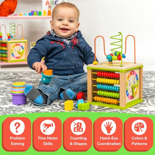Toyventive SK 1002 Wooden Activity Cube, Montessori Toys, Multipurpose Educational Sensory Toy For 1-2 Year Old Baby thumb #2