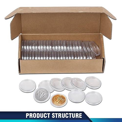 50 cápsulas transparentes para monedas, con caja miniatura 2