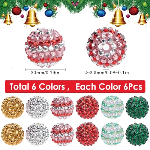 SUNNYCLUE 36Pcs Round Resin Rhinestone Bead 20mm Chunky Bubblegum Beads Bulk Christmas Round Disco Ball Large Chunk Loose Spacer Beads for Pens jewellery Making Bracelets Necklaces Beading DIY Crafts - Image 2
