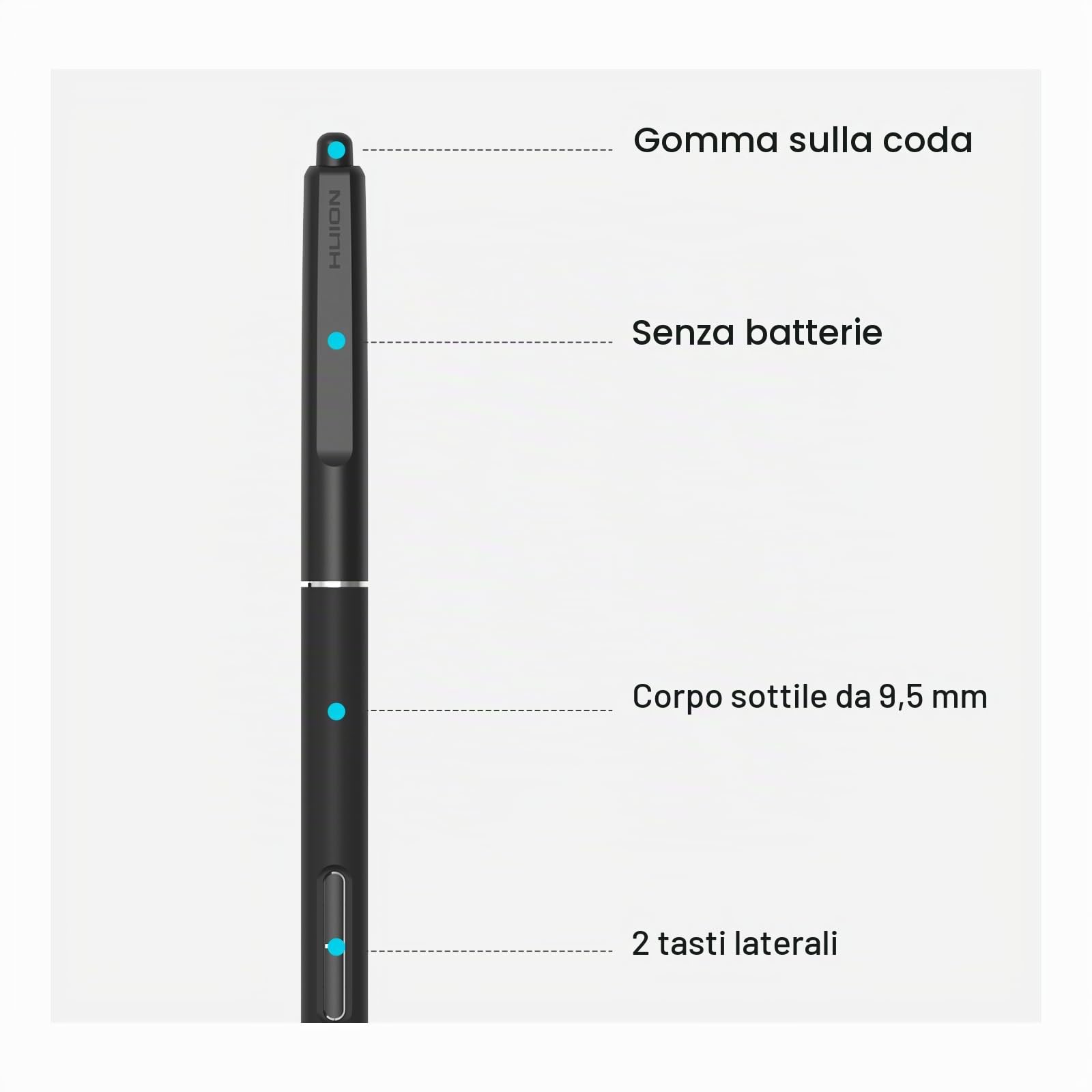 Penna slim senza batteria PW600S, supportata da Huion PenTech 4.0, compatibile con Kamvas 13 (Gen 3), Kamvas 16 (Gen 3), Kamvas Pro 19 e Kamvas Pro 27