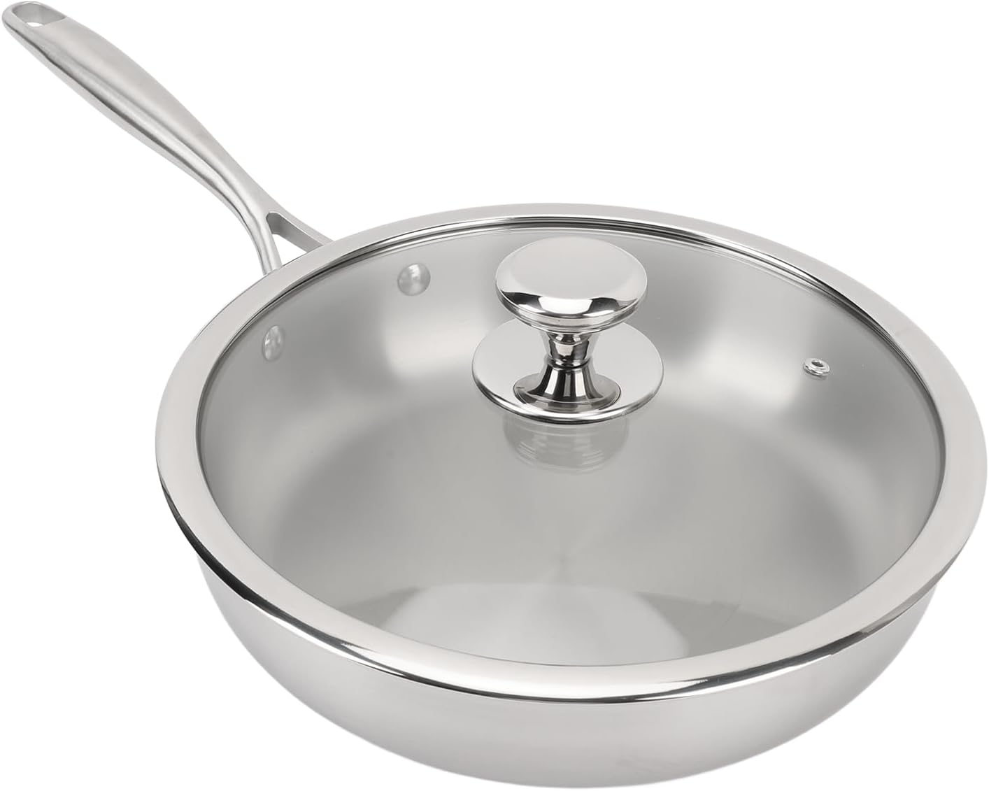 Pssopp Stainless Steel Pan Frying Pan with Lid,Non Stick Frying Pan Frying Pan Nonstick with Helper Handle Stay Cool Handle Non Stick Pan for Cooking Deep Ceramic Pan for Cooking