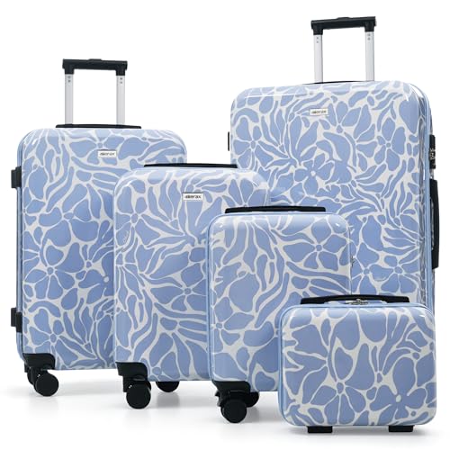 Image of Hardside Luggage Sets, Lightweight Suitcase with Spinner Wheels, Blue Patterns