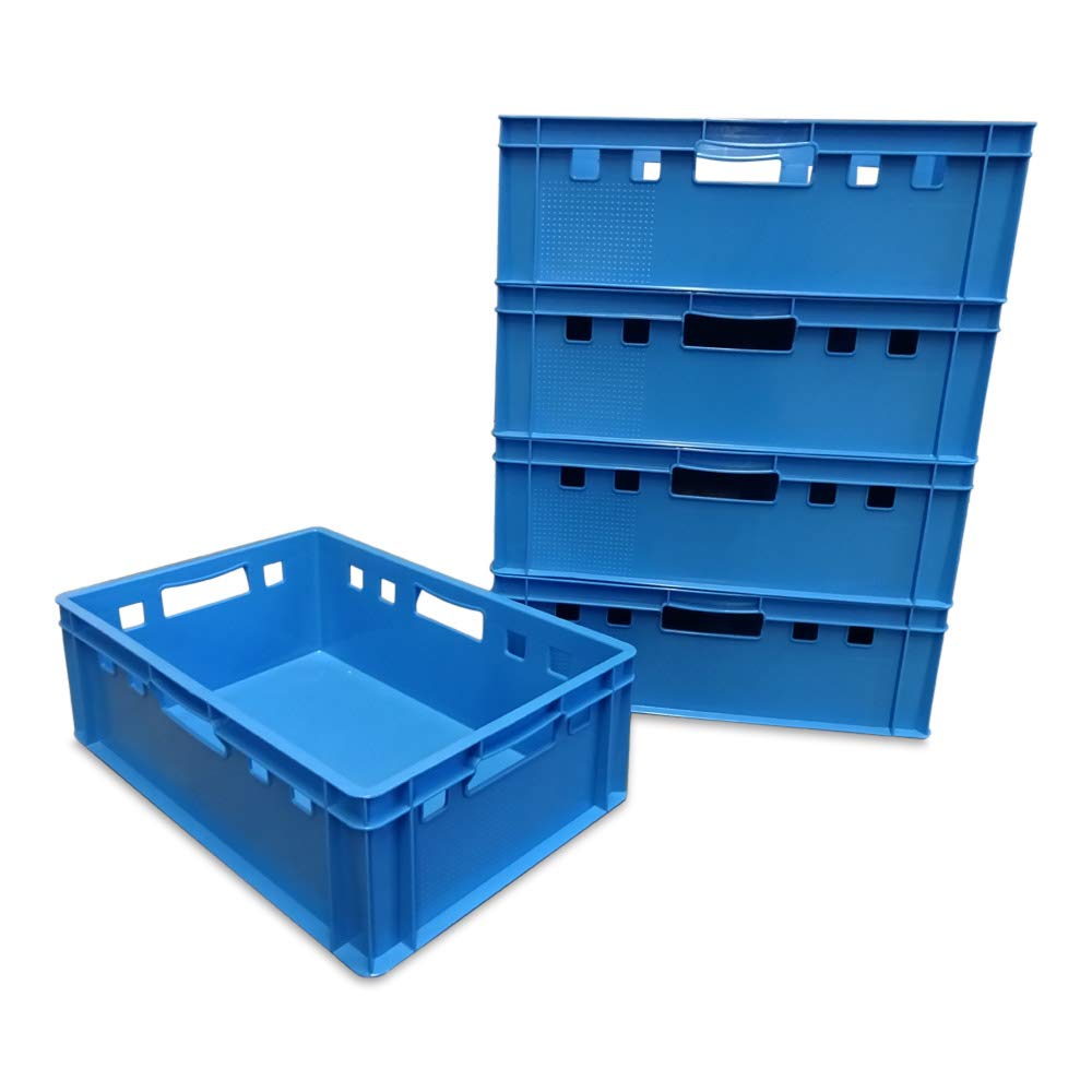 kanister-vertrieb® 5 Stück E2 Kisten 60x40x20 cm Fleischkiste Lagerkiste Metzgerkiste Eurobox blau