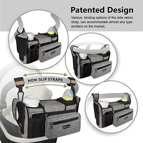 Image of TOPDesign Universal Baby Stroller Organizer, Stroller Caddy with Heightened Insulated Cup Holders & Non-Slip Secure Hooks Accessories, Fits Most Strollers, Machine Washable (Zoo)